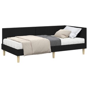 vidaXL Cadre de lit d'angle avec matelas 2 pc Noir 80 x 200 cm tissu