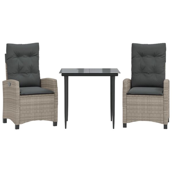 vidaXL Ensemble à manger de jardin 3Pièces coussins gris clair poly rotin