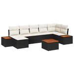 vidaXL Ensemble de canapé de jardin 8 pièces avec coussins en poly rattan noir et acacia