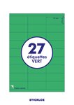 100 planches a4 - 27 étiquettes 70 mm x 31 mm autocollantes vert par planche pour tous types imprimantes - jet d'encre/laser/photocopieuse