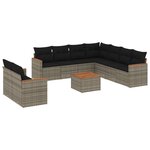 vidaXL Salon de jardin avec coussins 10 Pièces gris résine tressée