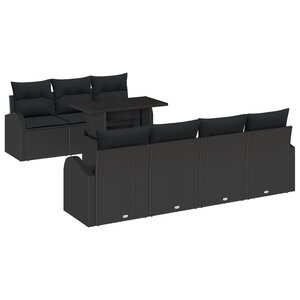 Ensemble de Canapé de Jardin 8 Pièces avec Coussins Noir Poly Rattan