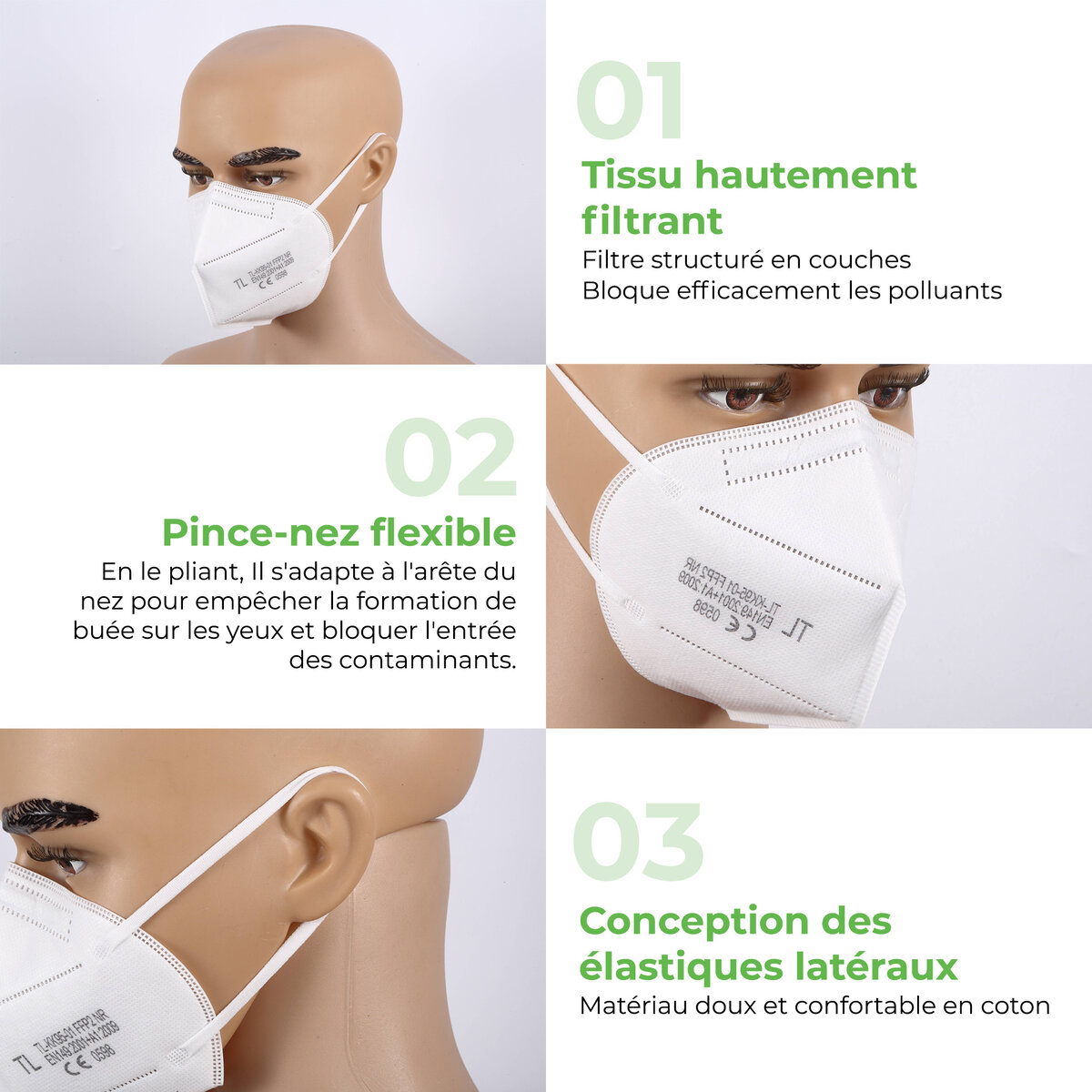 Masque anti-pollution FFP2 noir & blanc taille XL (homme) - La Poste