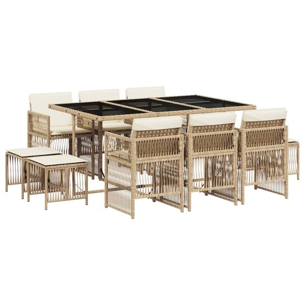 vidaXL Ensemble à manger de jardin et coussins 11 Pièces beige poly rotin