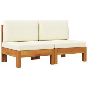 vidaXL Canapés centraux 2 Pièces avec coussins blanc crème Acacia solide