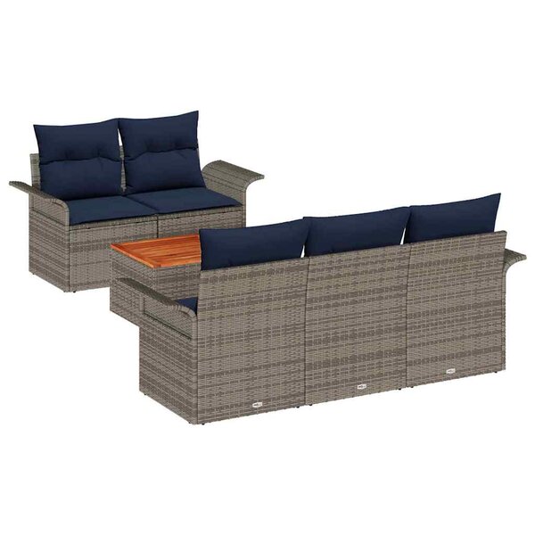 vidaXL Ensemble de canapé de jardin avec coussin 6 Pièces Gris et marine