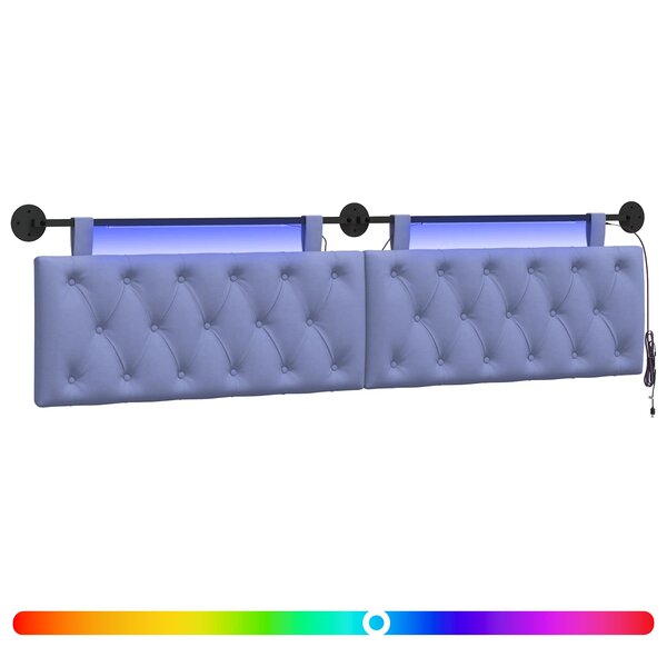 vidaXL Tête de lit suspendue Avec lumière LED Bleu denim Tissu
