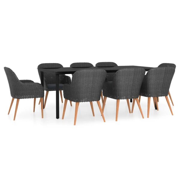 vidaXL Ensemble de salle à manger de jardin avec coussins 9 Pièces Noir