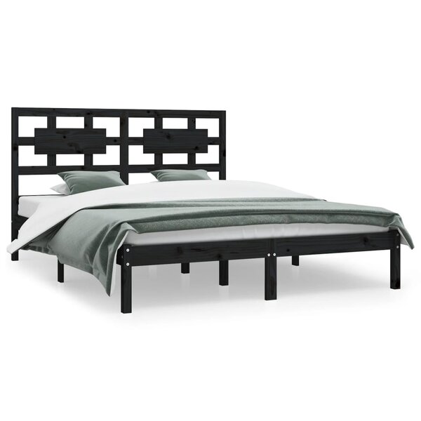 vidaXL Cadre de lit sans matelas noir 200x200 cm bois massif de pin