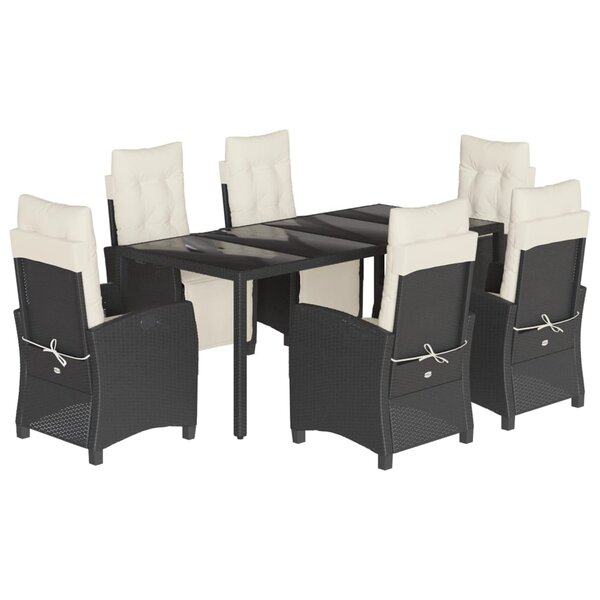 vidaXL Ensemble à manger de jardin coussins 7Pièces Noir Résine tressée