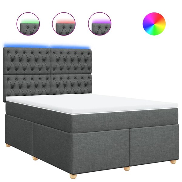 vidaXL Sommier à lattes de lit avec matelas Gris foncé 140x200cm Tissu