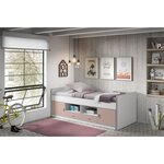 BONNY Lit capitaine 90x200 Rose clair + Sommier 13 Lattes 90x200cm Beige