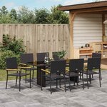 vidaXL Ensemble de salle à manger pour jardin 9 Pièces Noir