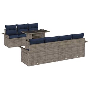 vidaXL Ensemble de canapé de jardin avec coussin 8 Pièces Gris Poly rotin