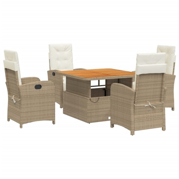 vidaXL Ensemble à manger de jardin avec coussins 5Pièces Beige poly rotin