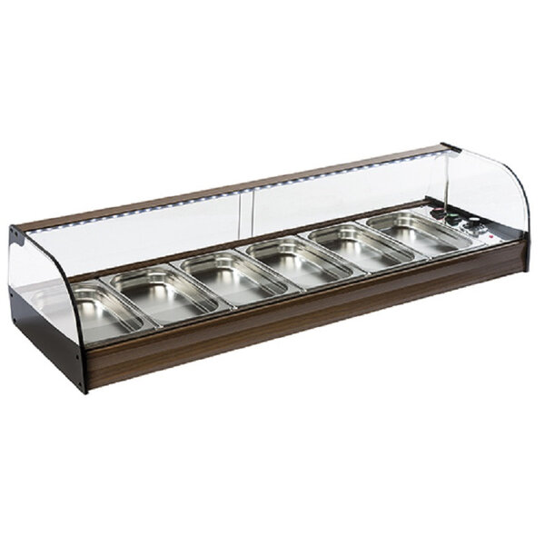 Vitrine chaude professionnelle - bain marie - bacs gn 1/3 - virtus -  - inox1160 mm6 x gn 1/3 x410x260mm