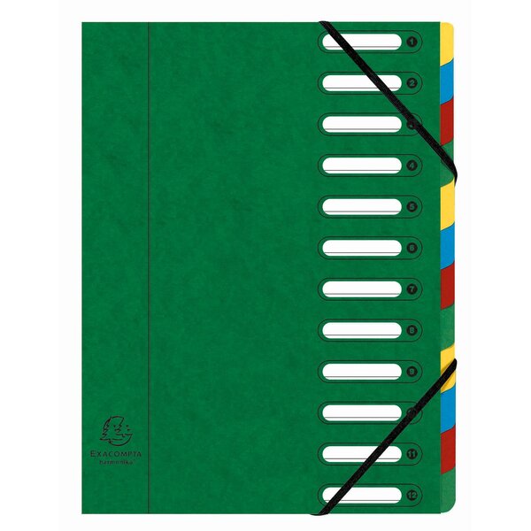 Trieur Harmonika® À Fenêtres Avec Élastiques Véritable Carte Lustrée 12 Compartiments - Vert - X 6 - Exacompta