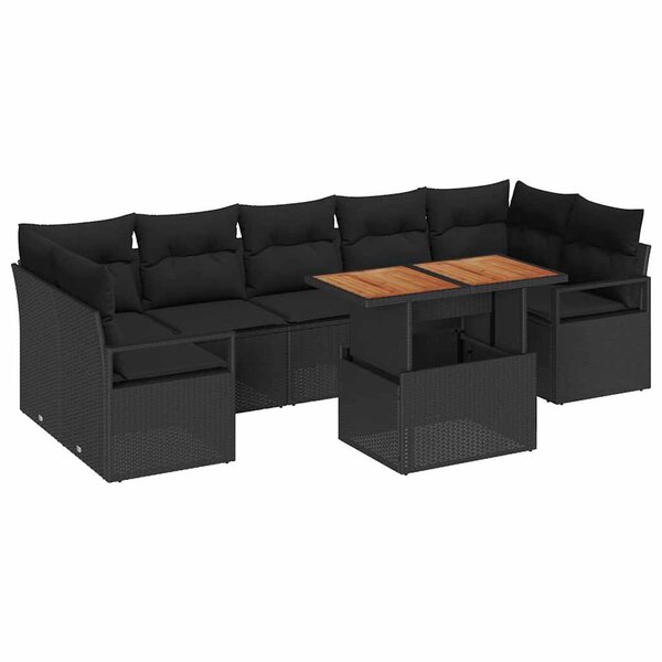 vidaXL Ensemble de canapé de jardin avec coussin 8 Pièces Noir  Marron