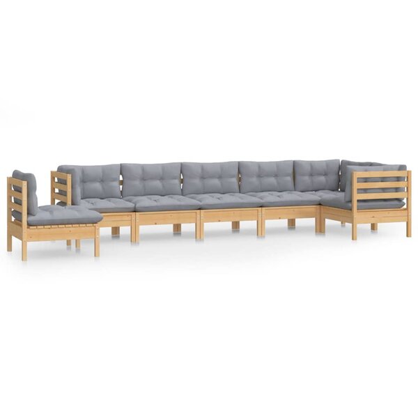 vidaXL Salon de jardin 8 Pièces avec coussins gris Bois de pin massif