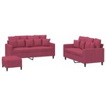 vidaXL Ensemble de canapés 3 Pièces avec coussins Rouge bordeaux Velours