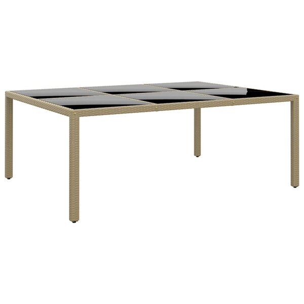 vidaXL Table de jardin 200x150x75 cm Verre trempé/résine tressée Beige