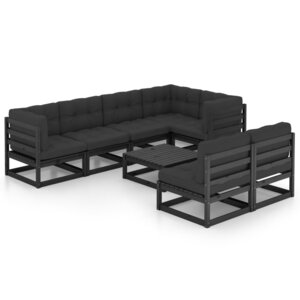 Salon de jardin meuble d'extérieur ensemble de mobilier 8 pièces avec coussins bois de pin massif 02_0017503
