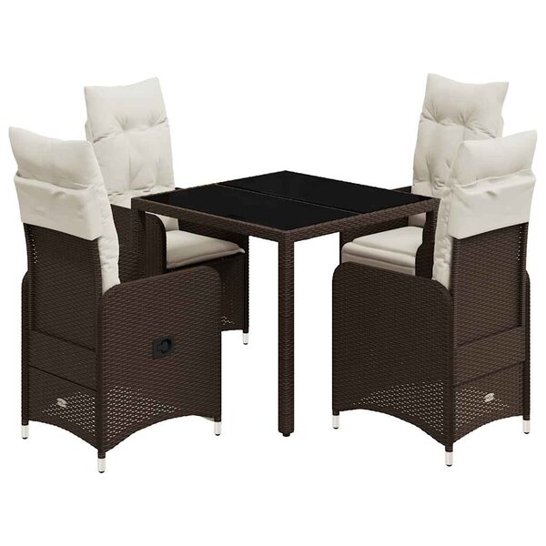 vidaXL Ensemble de bistro de jardin 5 Pièces coussins marron poly rotin