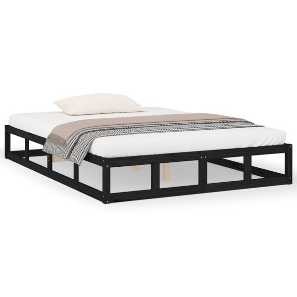 vidaXL Cadre de lit Noir 135x190 cm Double Bois massif