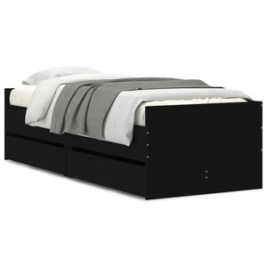 vidaXL Cadre de lit avec tiroirs sans matelas noir 90x200 cm