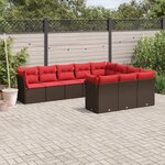vidaXL Salon de jardin 10 Pièces avec coussins marron résine tressée
