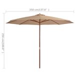 vidaXL Parasol avec mât en bois 350 cm Taupe