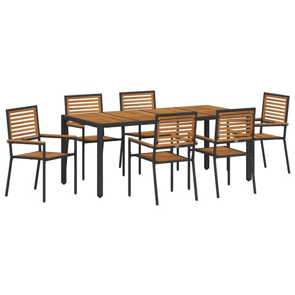 vidaXL Ensemble de salle à manger pour jardin 7 Pièces Noir  Bois