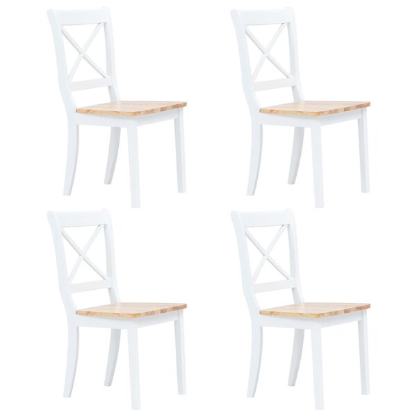vidaXL Chaises à manger lot de 4 blanc et bois clair bois hévéa massif