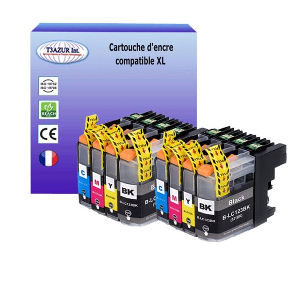 T3AZUR Lot de 8 Cartouches compatibles avec Brother LC123XL pour Brother MFC-J6720DW  MFC-J6920DW  MFC-J870DW