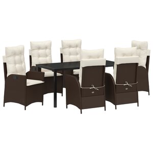 vidaXL Ensemble de salle à manger de jardin 7 pièces avec coussins Marron Poly Rattan