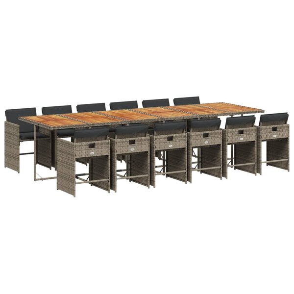 vidaXL Ensemble à manger de jardin coussins 13 Pièces gris résine tressée