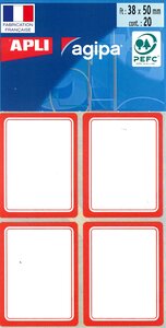 Étiquettes scolaires autocollantes Rouge 38 x 50 mm