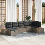 Ensemble de canapé de jardin 7 pièces avec coussins gris poly rotin