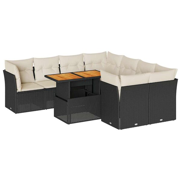 vidaXL Salon de jardin 9 Pièces avec coussins noir résine tressée