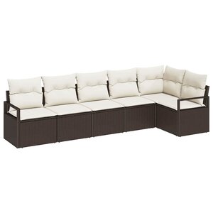 vidaXL Ensemble de canapé de jardin avec coussin 6 Pièces Marron et Crème