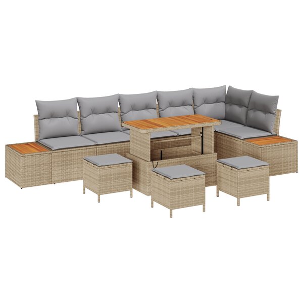 vidaXL Ensemble de sofa de jardin 10 pièces avec coussins Rattan poly beige acacia
