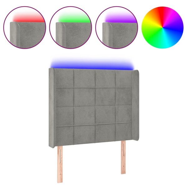 vidaXL Tête de lit à LED Gris clair 93x16x118/128 cm Velours