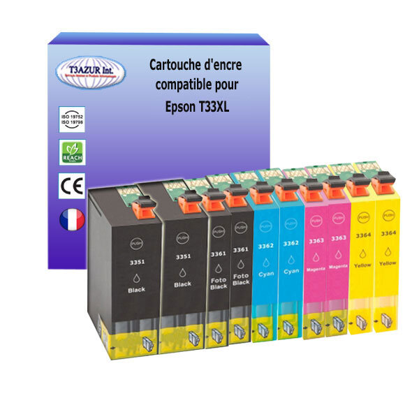 10 Cartouches Compatibles  pour Epson XP-7100, XP-830, XP-900 remplace Epson T33XL (33XL)- T3AZUR