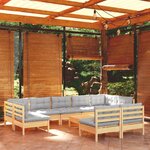 vidaXL Salon de jardin 10 Pièces avec coussins gris bois de pin massif
