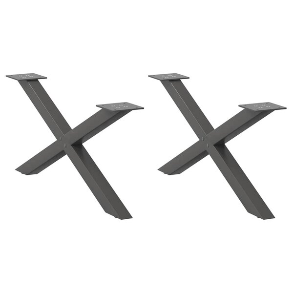 vidaXL Pieds de table basse en forme de X  2 pièces  anthracite  70 x (30-31) cm  acier