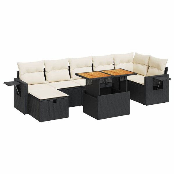 vidaXL Salon de jardin 5 Pièces avec coussins noir résine tressée acacia