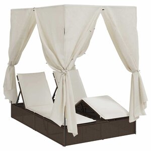 vidaXL Transat double avec toit Marron 205 x 129 x 200 cm Rattan PE