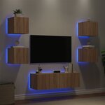 vidaXL Meuble TV muraux 5 Pièces avec lumières LED chêne sonoma