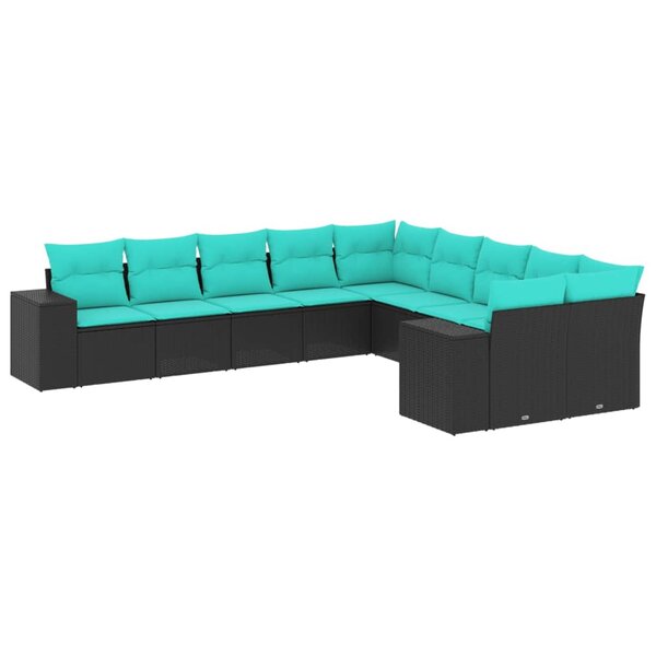 vidaXL Salon de jardin 10 Pièces avec coussins noir résine tressée
