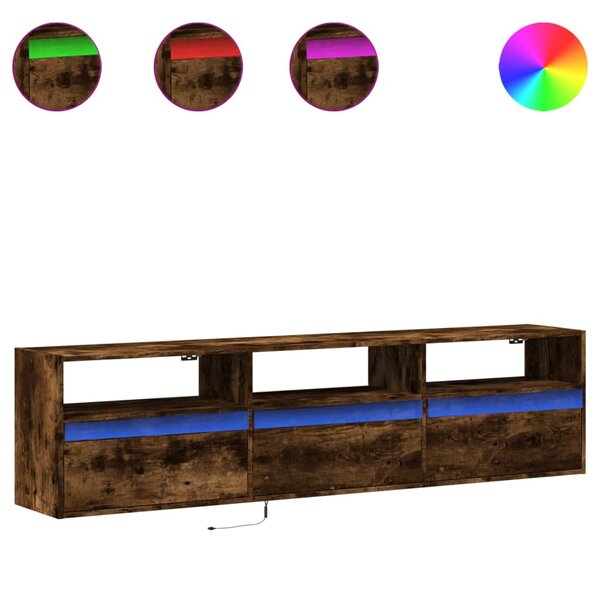 vidaXL Meuble TV mural avec LED chêne fumé 180x31x45 cm
